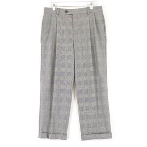 Jos A Bank Glen Plaid Gray Wool W/ Red Windopane 34/26 Dress Pants Pleated Mid R